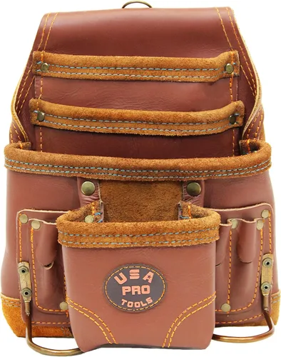 Bolsa de herramientas de cuero USA Pro Tools para carpintero | Mejor para electricistas, plomeros, personal de mantenimiento y enmarcadores | 10
