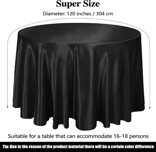 Miniatura 2 de Ruisita Manteles Redondos de Satén de 120 Pulgadas Negro Superposición Mantel Redondo de Satén Cubierta de Mesa Mantel de Seda Brillante Mantel