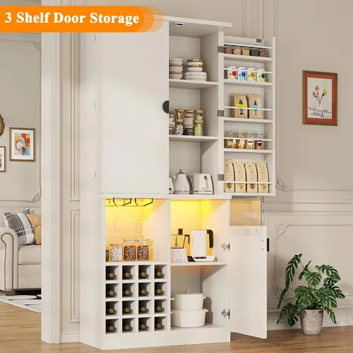 Miniatura 4 de kepptory Gabinete de almacenamiento de despensa de cocina de 72 pulgadas de alto, armario de bar independiente con luz LED RGB, aparador de cocina