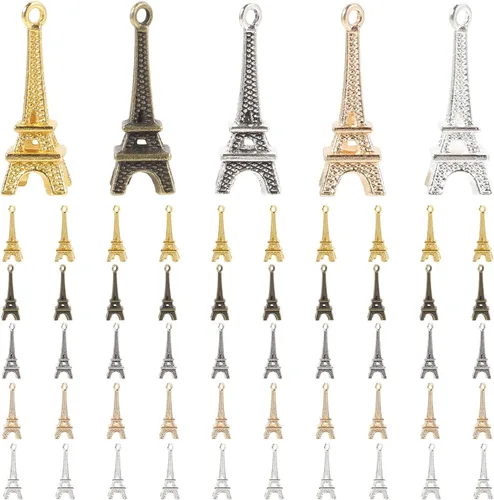 Miniatura 9 de EXCEART 60 piezas Mini colgantes de simulación Torre Eiffel colgantes colgantes colgantes para joyería DIY llavero accesorios (color al azar)