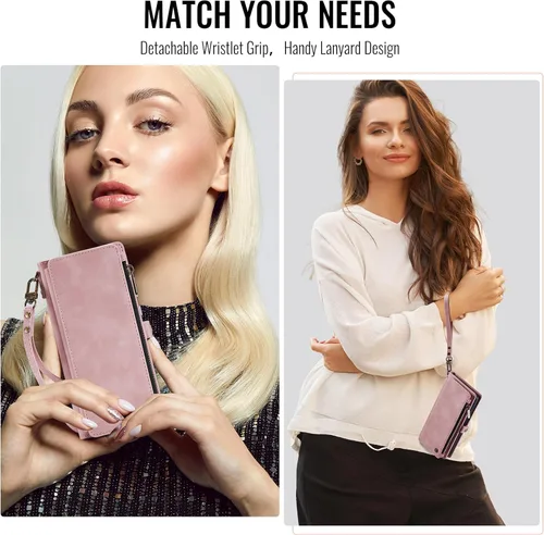 Miniatura 6 de Defencase Funda compatible con Samsung Galaxy S22 Plus con tarjetero de bloqueo RFID para mujeres y hombres, correa magnética de piel sintética
