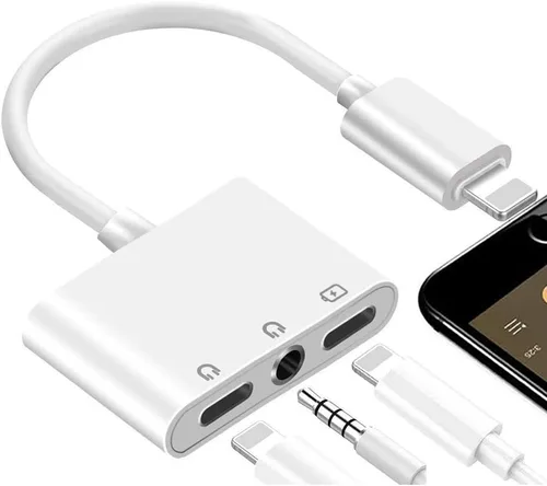 8ware Adaptador Lightning a auriculares 0.138 in Jack Adaptador de auriculares 3 en 1 y divisor de carga para iPhone 13/12/11/SE/XS/XR/X/8/7 y iPad