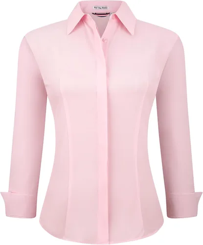 Miniatura 39 de Alex Vando Camisas de vestir para mujer, sin arrugas, ajuste regular, manga larga, elástica, camisa de trabajo