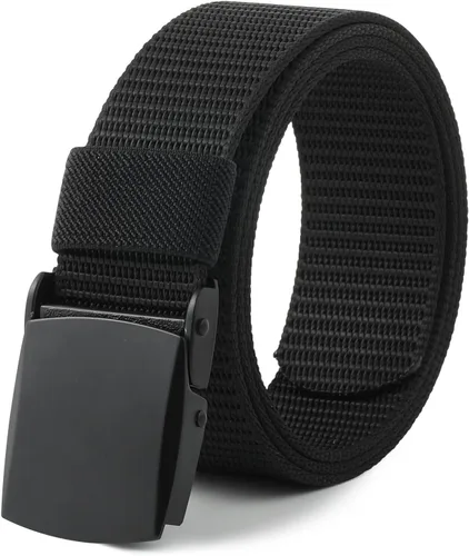 AWAYTR Cinturón de trinquete de nailon para hombre, sin agujeros, cinturón de tela casual con hebilla de metal deslizante para jeans y golf