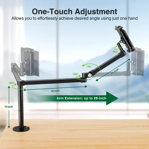 Miniatura 4 de elitehood Soporte de escritorio para iPad de brazo largo con base de montaje con ojales, soporte de aluminio resistente para tableta, soporte