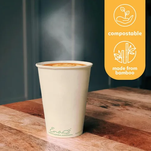 Miniatura 4 de Tazas de café desechables 100% compostables (paquete de 80 unidades de 12 onzas), tazas de papel hechas de bambú, ecológicas, biodegradables de alta