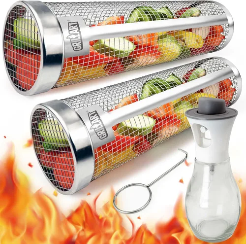 [Actualizada] Cesta de Parrilla 2 Piezas (Tamaño XXL), Cestas de Parrilla Giratorias Aptas para Lavavajillas para Asar al Aire Libre, Cesta de