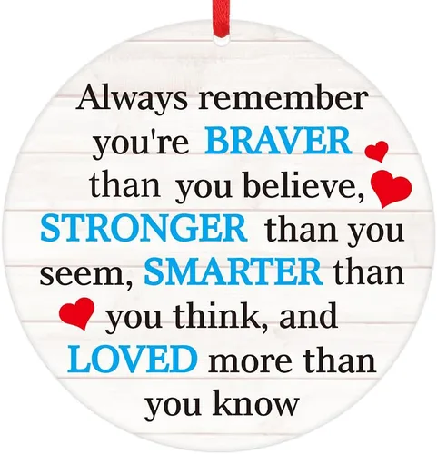 WaaHome Always Remember You are Braver Than You Believe Adornos de Navidad, inspiradores motivacionales de graduación, adornos de Navidad, regalos