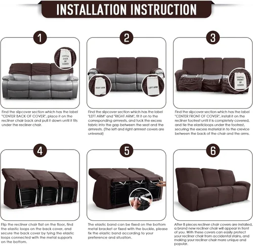 Miniatura 6 de TAOCOCO Fundas para sofá reclinable, 8 piezas, fundas elásticas para sofá grande de 3 asientos, fundas reclinables, protector de muebles