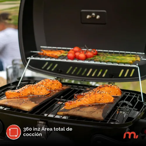 Miniatura 3 de Megamaster Parrilla de gas portátil de 1 quemador con tapa de bloqueo, quemador de acero inoxidable de 11,000 BTU, patas plegables, pequeña parrilla