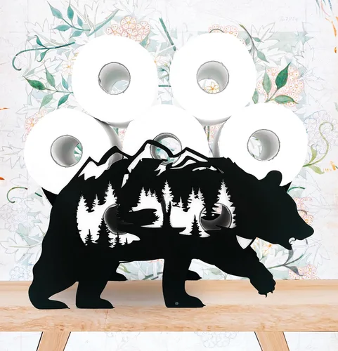 Miniatura 2 de Soportes de papel de oso de metal, divertidos soportes de almacenamiento de papel de animales negros para interiores y cocina, almacenamiento