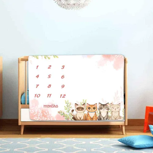 Miniatura 3 de BTXTLY18 - Manta mensual de hitos para niñas, manta de crecimiento de bebés con dibujos animados de animales de dibujos animados rosa primavera