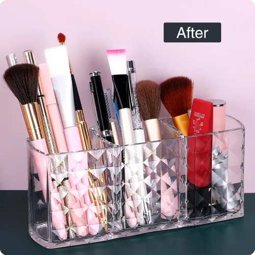 Miniatura 5 de MOSIKER Soporte para brochas de maquillaje para tocador, acrílico transparente, pequeño, compacto, delineador de labios, delineador de labios