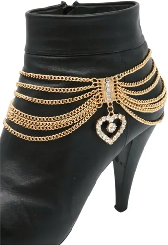 Miniatura 3 de Pulsera de cadena de metal dorado para mujer, estilo occidental, tobillera con dije de corazón, Metal, Sin gemas.