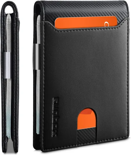 Miniatura 142 de RUNBOX - Carteras delgadas para hombre, cartera de piel con pinza para el dinero, cartera de bolsillo frontal con bloqueo RFID, tarjetero