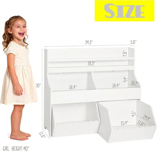 Miniatura 6 de Spirich Organizador de almacenamiento de juguetes para niños con estantería, armario de almacenamiento de juguetes de 3 niveles, estante