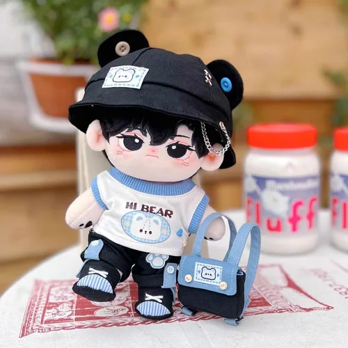 Miniatura 4 de niannyyhouse Ropa de muñeca de felpa de 5.9 in, conjunto de oso Parkour suelto, sombrero, pantalones, mochila, chaleco, zapatos, juguete de peluche