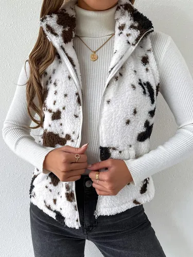 Miniatura 4 de SOLY HUX Chaqueta de forro polar con cremallera para mujer, sin mangas, con bolsillos