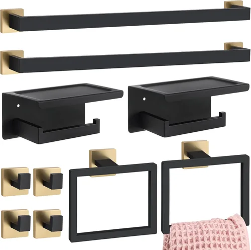 Miniatura 11 de Juego de 10 accesorios de baño, juego de accesorios de baño de 24 pulgadas, barra de toalla de baño de acero inoxidable, toalleros, gancho