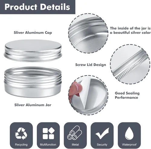 Miniatura 3 de Moretoes 8 Pack 2oz Aluminum Tins with Screw Lids, Small Metal Refillable Containers for Salve, Lip Balm, Cream, Lotion, Spice and Beard Balm