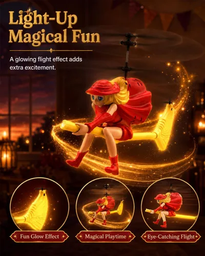 Miniatura 7 de Flying Witch Helicóptero RC para niños de 6 a 12 años, escoba mágica iluminada con retención de altitud y despegue con una tecla, juguete volador