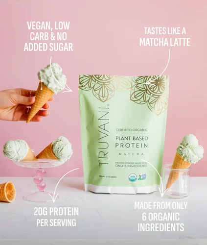 Miniatura 2 de Truvani Proteína vegana de guisante en polvo Matcha 0.71 oz de proteína orgánica a base de plantas 1 porción Keto Sin gluten y lácteos