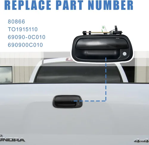 Miniatura 4 de Manija de metal mejorada para puerta trasera compatible con Toyota Tundra 2000-2006 manija de pestillo de puerta trasera OEM # 69090-0C010