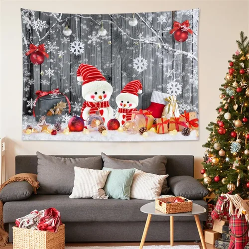 Miniatura 20 de HVEST Tapiz navideño de invierno para colgar en la pared, muñeco de nieve divertido con sombrero azul y tapices de regalo de Navidad, tapiz de pino