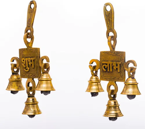 Miniatura 3 de Shubh Labh de latón para colgar en la pared, escultura religiosa espiritual, decoración antigua india, pieza de exhibición, símbolo auspicioso