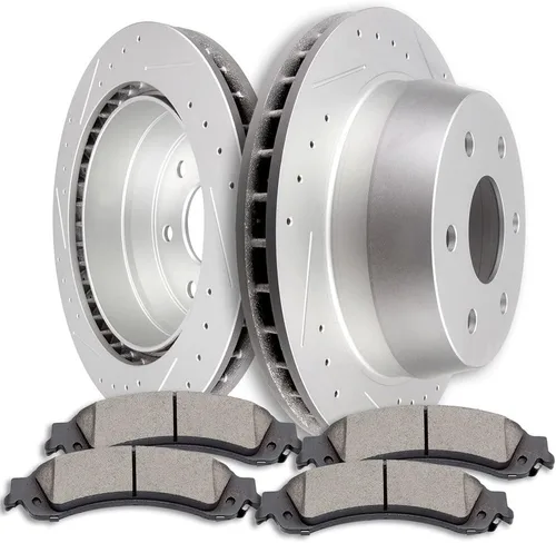 SCITOO Rotores de disco ventilados traseros de 13 pulgadas (13.000 in) + pastillas de freno de cerámica de repuesto para Cadillac Escalade ESV/EXT,