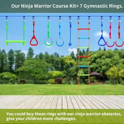 Miniatura 3 de 7 anillos ninja coloridos – Anillos de gimnasia, anillos de barra de columpio, anillos de mono, anillos de escalada al aire libre, juegos de patio