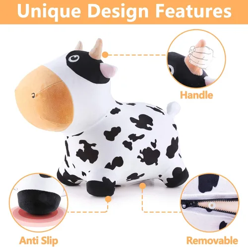 Miniatura 3 de iPlay, iLearn Bouncy Pals - Caballo saltador de vaca lechera, tolva inflable de felpa, juguetes de rebote para interiores y exteriores, regalo