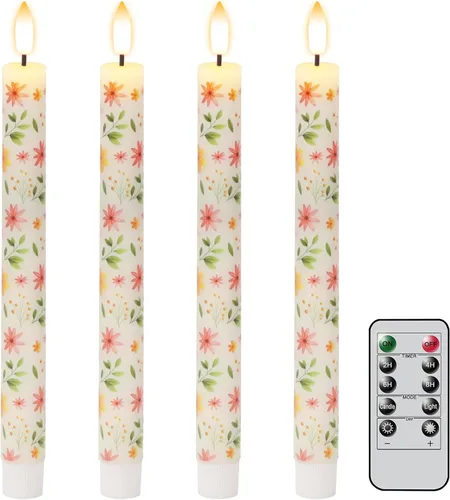 Miniatura 10 de Velas cónicas sin llama de flores moradas con temporizador remoto, velas LED que funcionan con pilas, mecha 3D cálida parpadeante, velas de cera