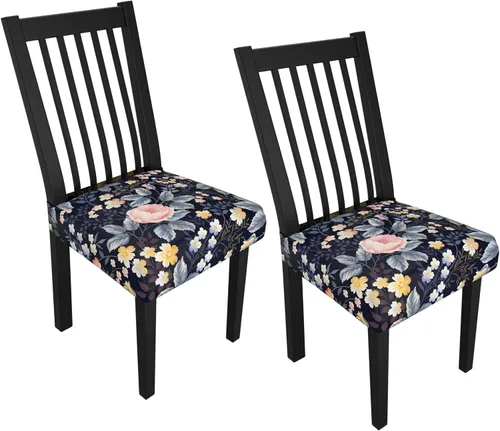 Miniatura 48 de Juego de 4 fundas elásticas para sillas de comedor, fundas para sillas de comedor con estampado floral, fundas para asientos de sillas con estampado