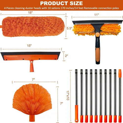 Miniatura 2 de Kit de plumero de alto alcance de más de 20 pies con poste de extensión de 3 a 14 pies, kit de limpieza de techo alto y ventana con poste
