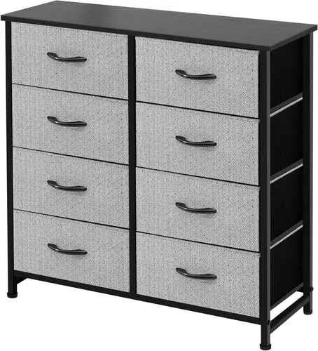 Muebles de almacenamiento para dormitorio, oficina, sala de estar y armario, 8 cajones delgados extraíbles, color gris con negro
