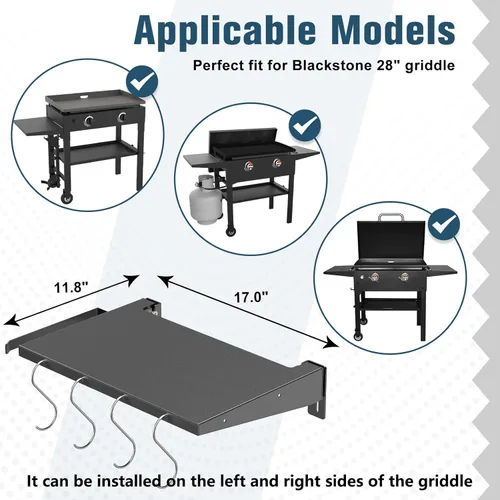 Miniatura 4 de Estante lateral plegable para parrillas Blackstone de 28 pulgadas, mesa auxiliar grande con soporte para toallas de papel, 4 ganchos