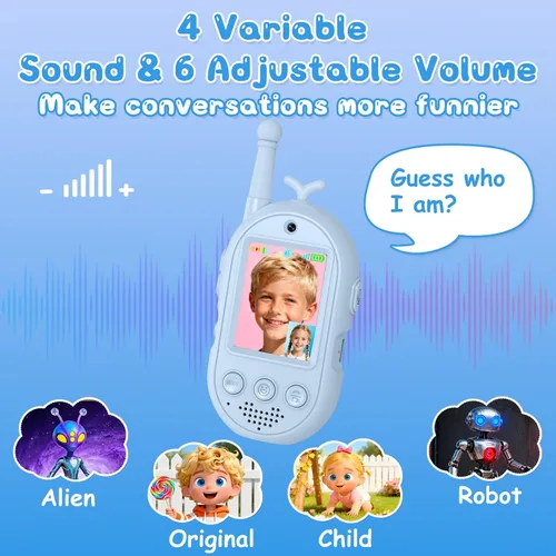 Miniatura 3 de Walkie Talkies de video para niños, paquete de 2 walkie talkie recargables con cámara y pantalla, radio de 2 vías de largo alcance