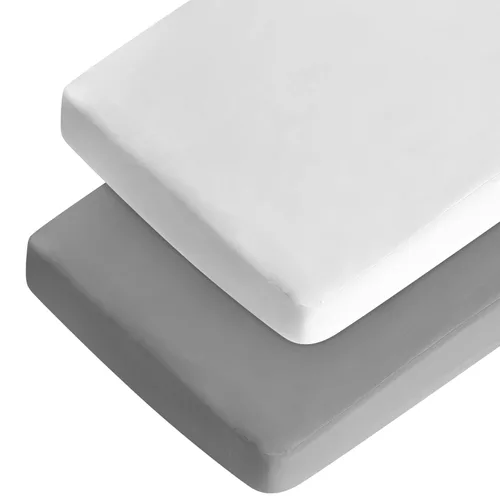 Miniatura 9 de Sábanas de cuna para niña, paquete de 2 sábanas para cuna estándar y colchón de cama infantil, sábana bajera ajustable transpirable y suave