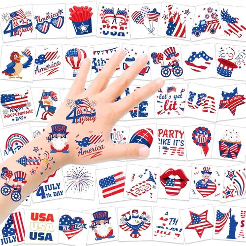 Miniatura 2 de HOWAF Tatuajes falsos del 4 de julio, 96 piezas de tatuajes del 4 de julio, tatuajes temporales del Día de la Independencia estadounidense
