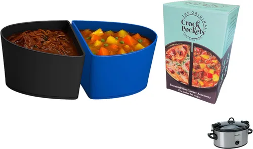 CrockPockets® Divisores de silicona reutilizables azules y negros – Juego de divisores de 6 cuartos (paquete de 2), antiadherentes, resistentes a