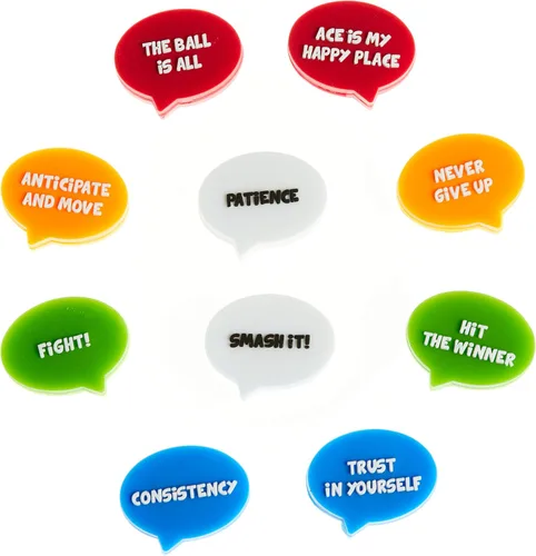 BusyBee Amortiguador de vibraciones de tenis (paquete de 10). Regalo único de tenis para niños, mujeres y jugadores con 10 lemas motivacionales