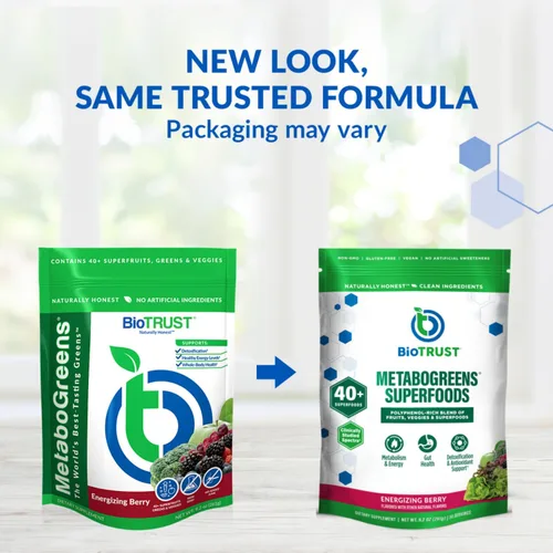 Miniatura 2 de BioTrust Metabo Greens Superfood Powder - Polvo súper verde, mezcla de frutas y verduras con espectros clínicamente estudiados, sin OMG, sin soja