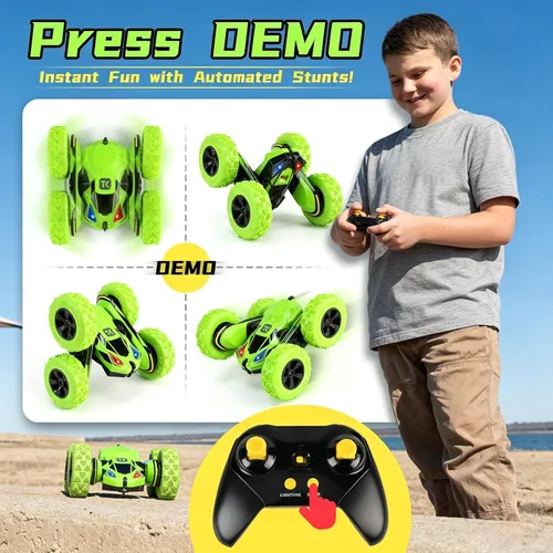 Miniatura 4 de Threeking Rc Stunt Car Automóvil de acrobacias con control remoto, camión todoterreno con volteo de doble cara, rotación de 360º, deformación 3D