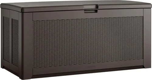 Miniatura 10 de Caja de almacenamiento para exteriores de resina extra grande Rubbermaid (134 galones), resistente a la intemperie, color negro, organización