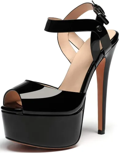 Miniatura 2 de SAMMITOP Sandalias de tacón alto con punta abierta para mujer, con correa al tobillo, zapatos de vestir de verano