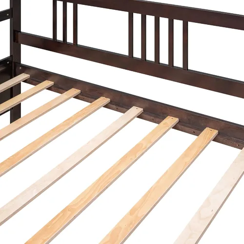 Miniatura 4 de Merax Sofá cama moderno de madera maciza, sofá cama multifuncional,Marco de cama de tamaño individual, espresso