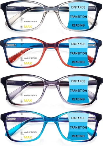 Paquete de 4 lentes de lectura progresivos multienfoque para mujeres y hombres, bisagra de resorte, bloqueo de luz azul, lectores Mezcla