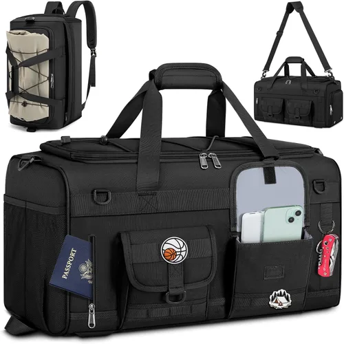 RAINSMORE Bolsa de gimnasio para hombres, 45L grande 3 en 1, bolsa deportiva con compartimento para zapatos y bolsillo húmedo, resistente al agua,