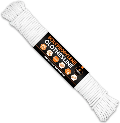 Miniatura 8 de Tendedero de plástico – Línea de ropa de plástico de 100 pies – Blanco resistente a la intemperie al aire libre – Cable sintético para colgar